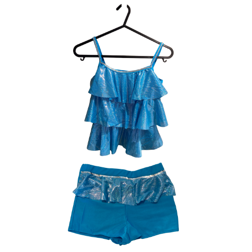 Turquoise Shimmer Ruffle Top & Shorts