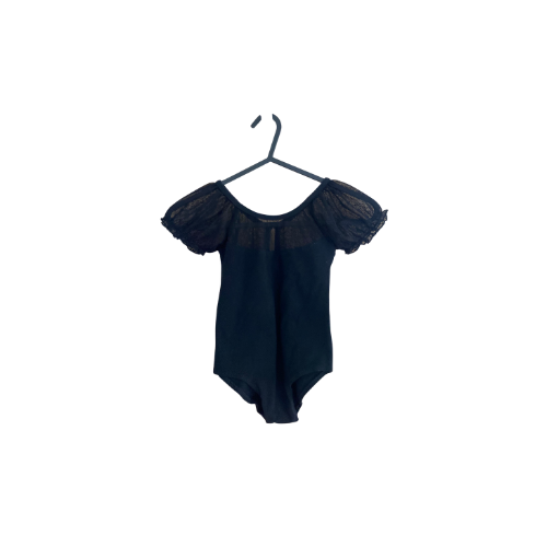 Black Lace Top Cap Sleeve Leotard
