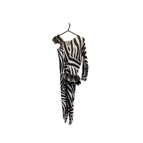 Black & White One Sleeve Ruffle Skirt Catsuit