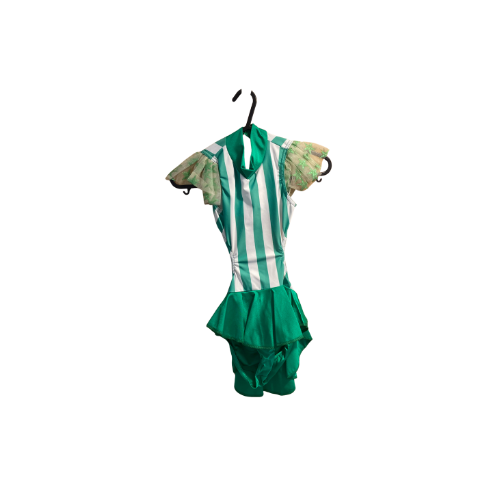 Green & White Backless Skirted Leotard