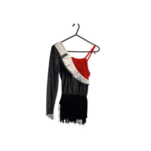 One Sleeve Black/Red/White Tassel Dress